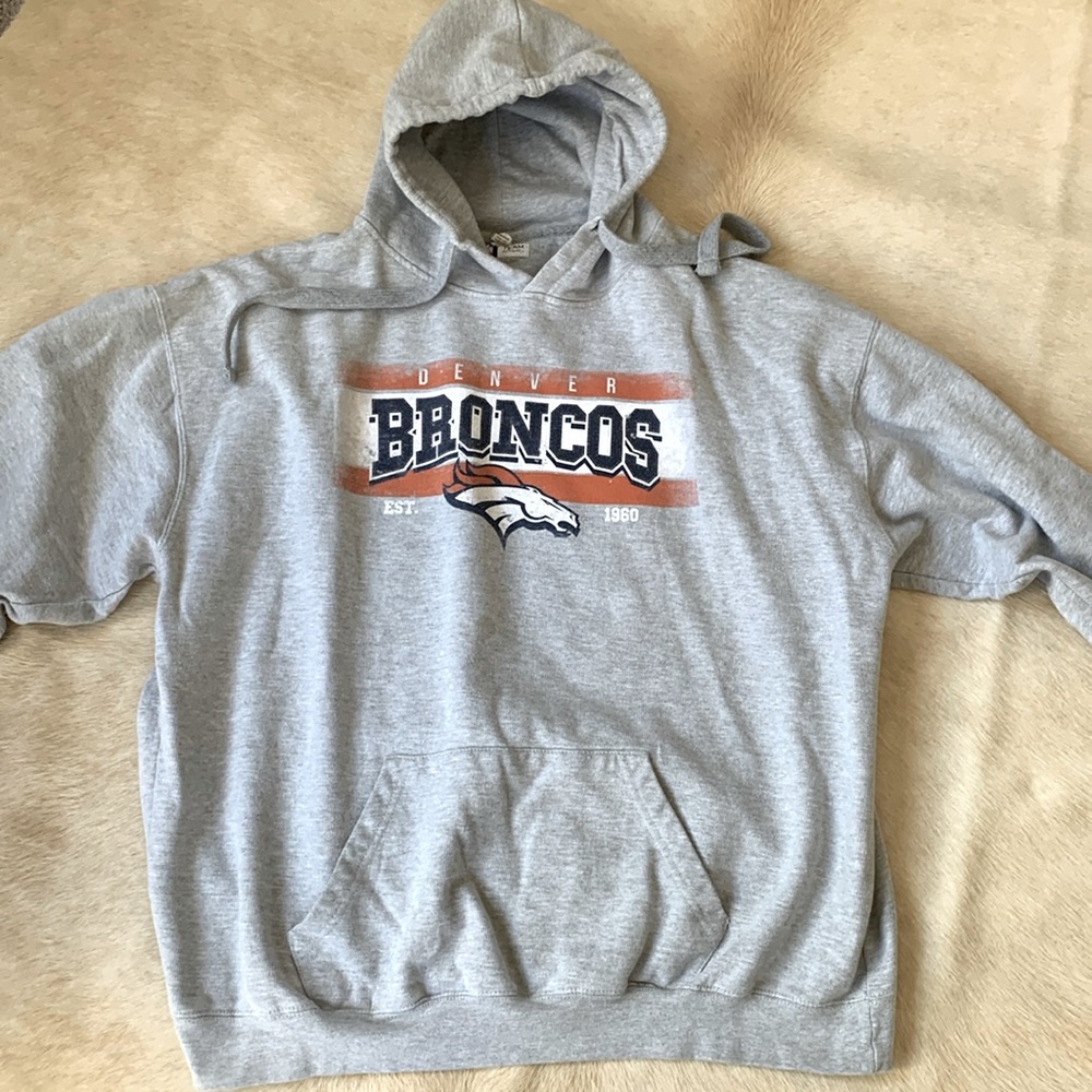 Mens Worn DENVER BRONCOS NFL Football Gray Graphic Hoodie Sweatshirt